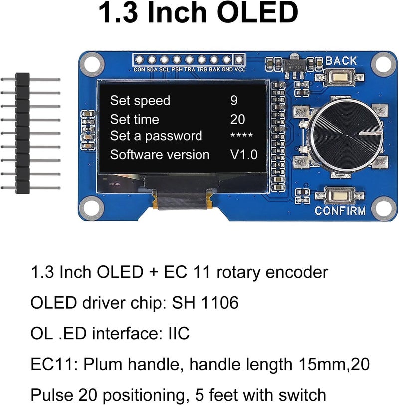 AiTrip 2PCS 1.3-inch OLED Module Button EC11 Rotary Encoder IIC Interface LCD Screen for Arduino -White - Image 2